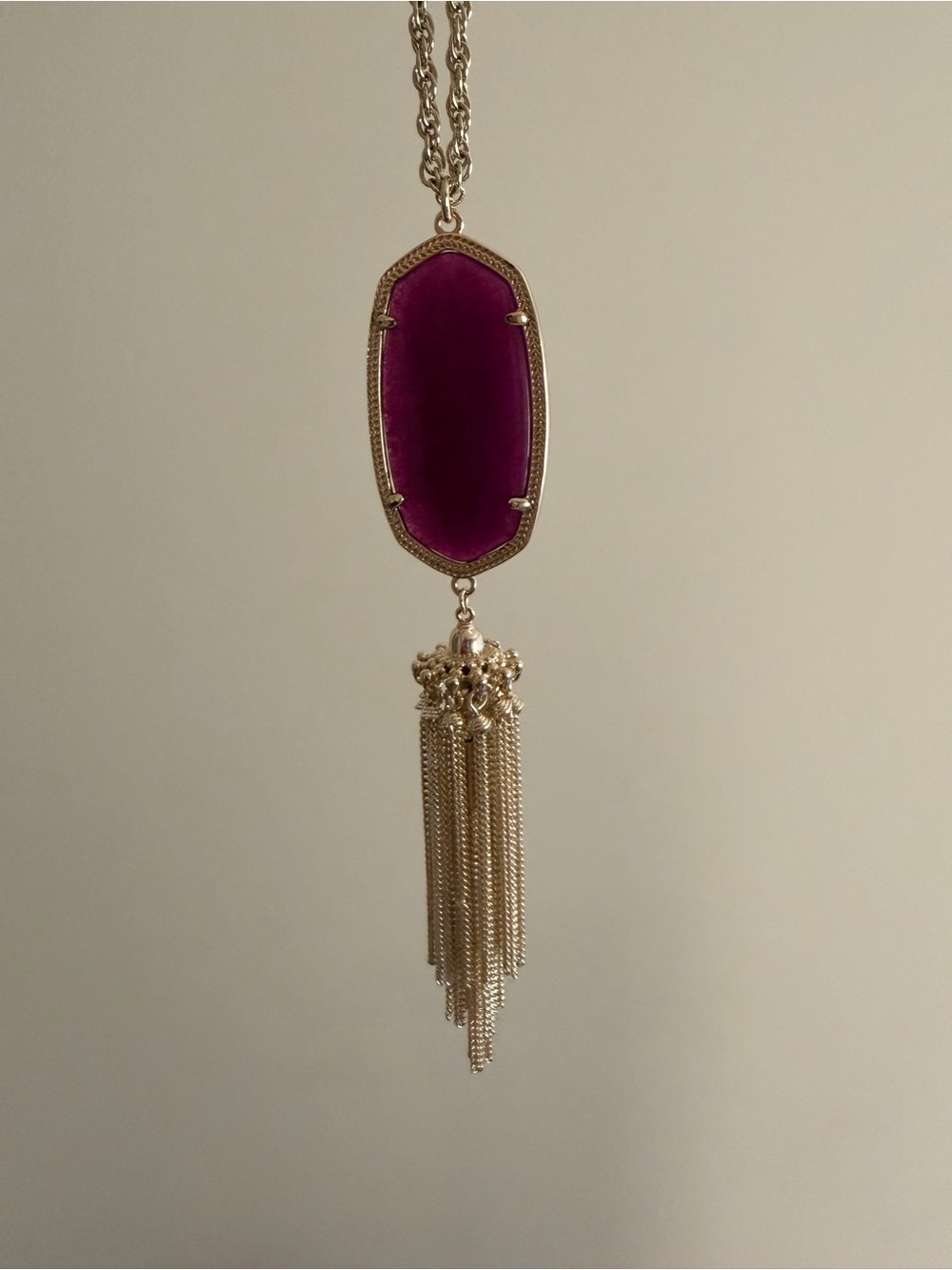 Kendra Scott Gold Necklace with Deep Purple Stone and Tassel - Picture 2 of 3